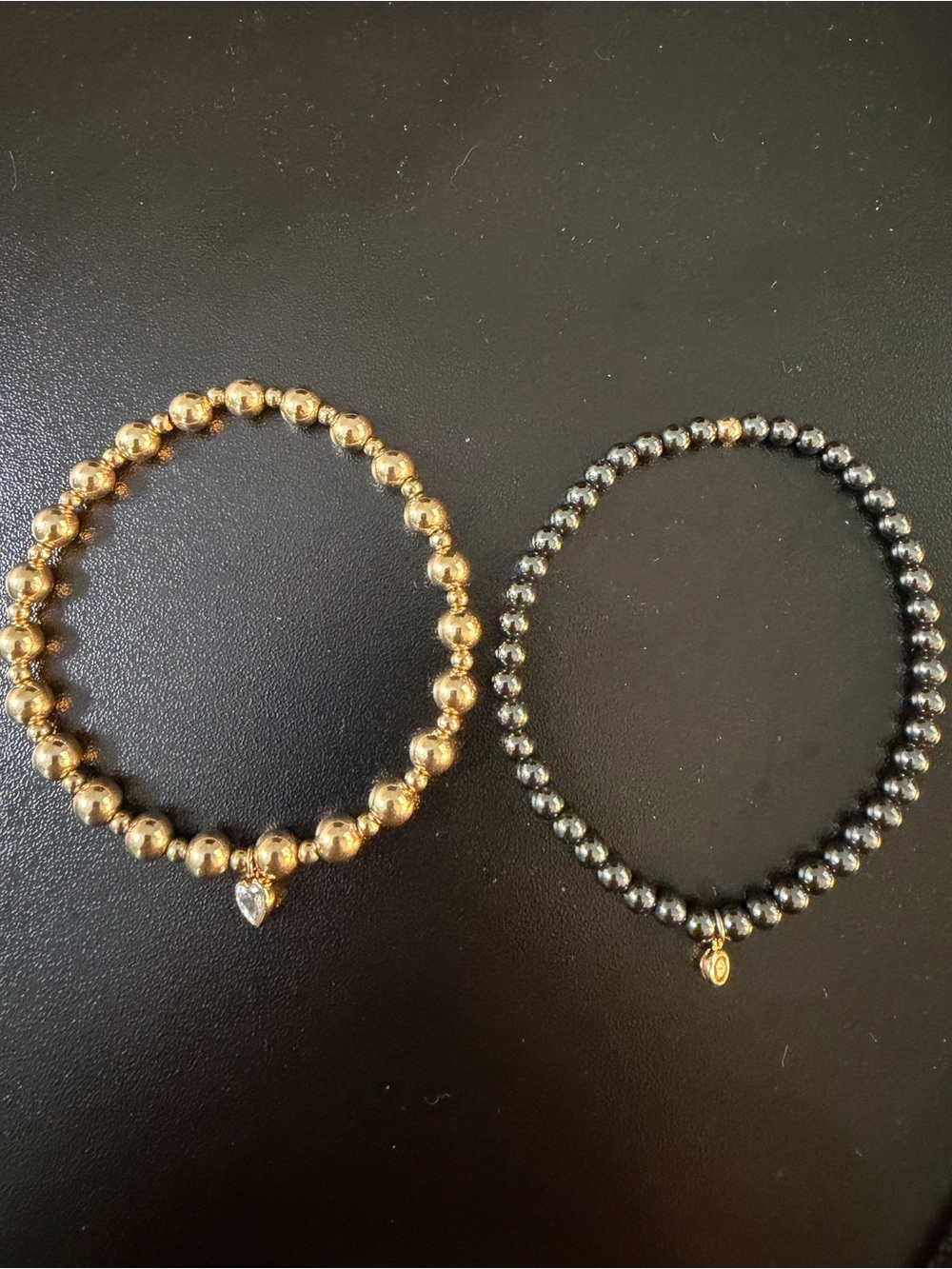 Alexa Leigh Gold and Black Beaded Stretch Bracelet Set with Charms